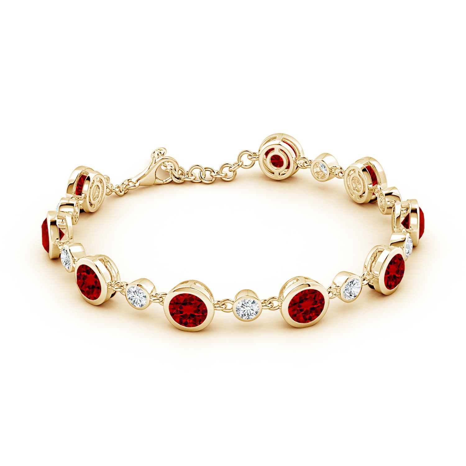 6mm Labgrown Alternating Round Lab-Grown Ruby and Diamond Tennis Bracelet in 18K Yellow Gold