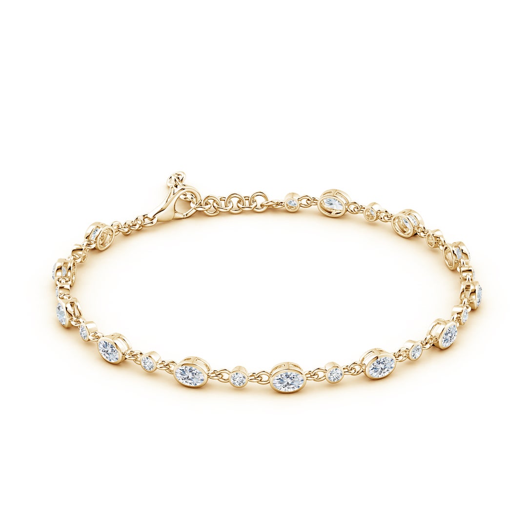 4x3mm FGVS Alternating Oval and Round Lab-Grown Diamond Tennis Bracelet in Yellow Gold - side 3