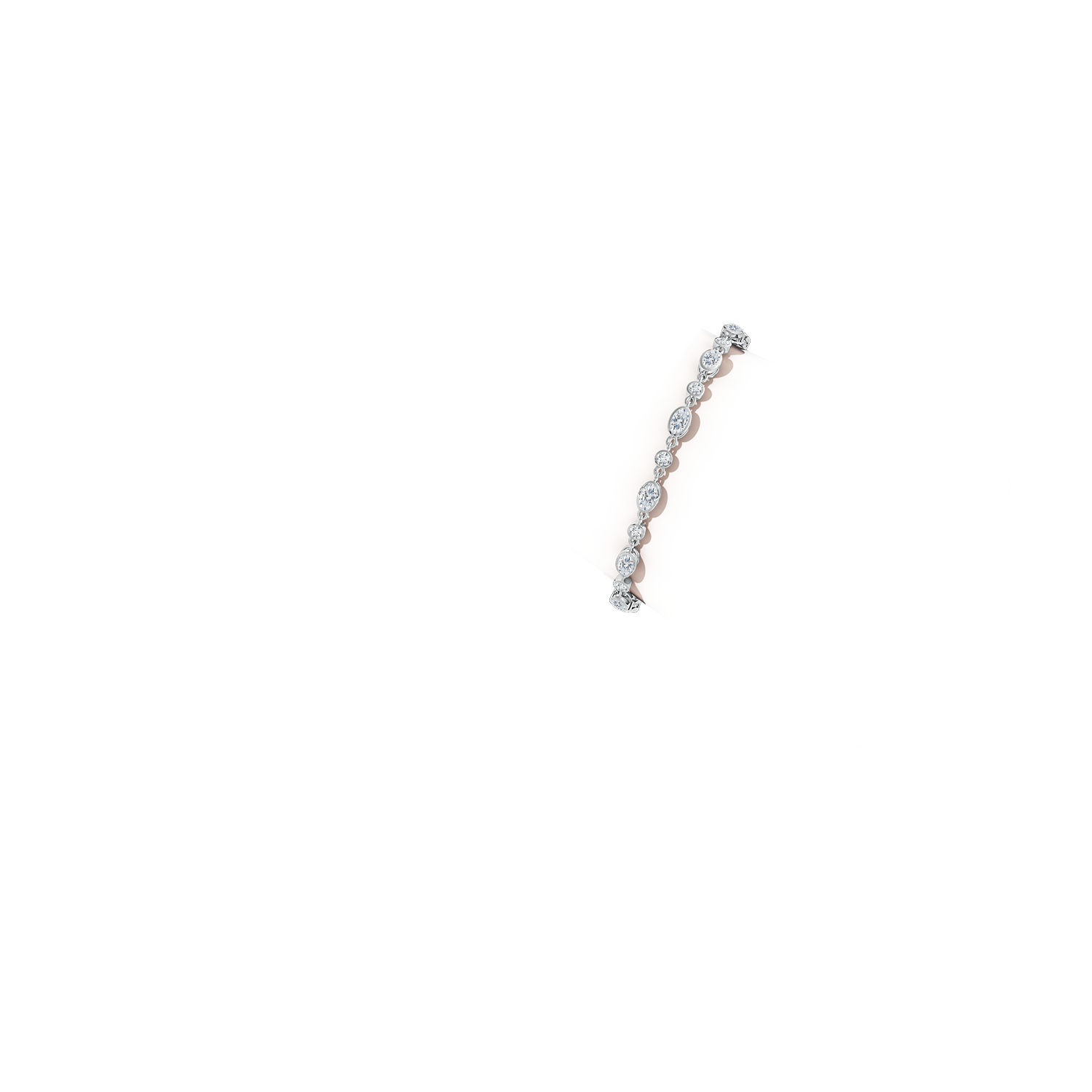 5x3mm FGVS Alternating Oval and Round Lab-Grown Diamond Tennis Bracelet in 18K White Gold - body_arm