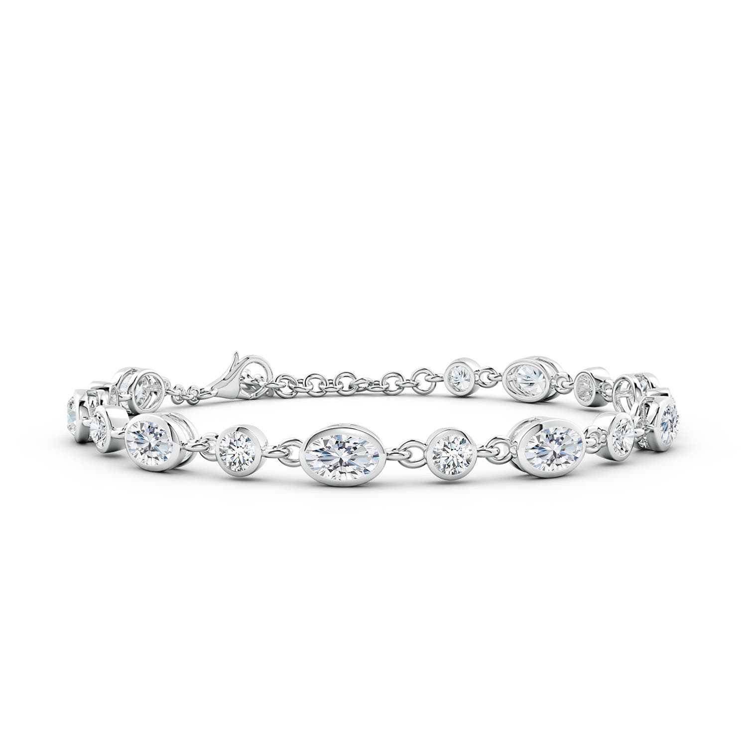 6x4mm FGVS Alternating Oval and Round Lab-Grown Diamond Tennis Bracelet in 18K White Gold