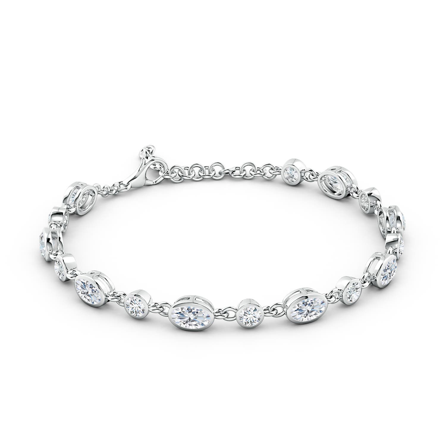 6x4mm FGVS Alternating Oval and Round Lab-Grown Diamond Tennis Bracelet in 18K White Gold