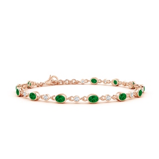 4x3mm Labgrown Alternating Oval Lab-Grown Emerald and Round Diamond Tennis Bracelet in 10K Rose Gold