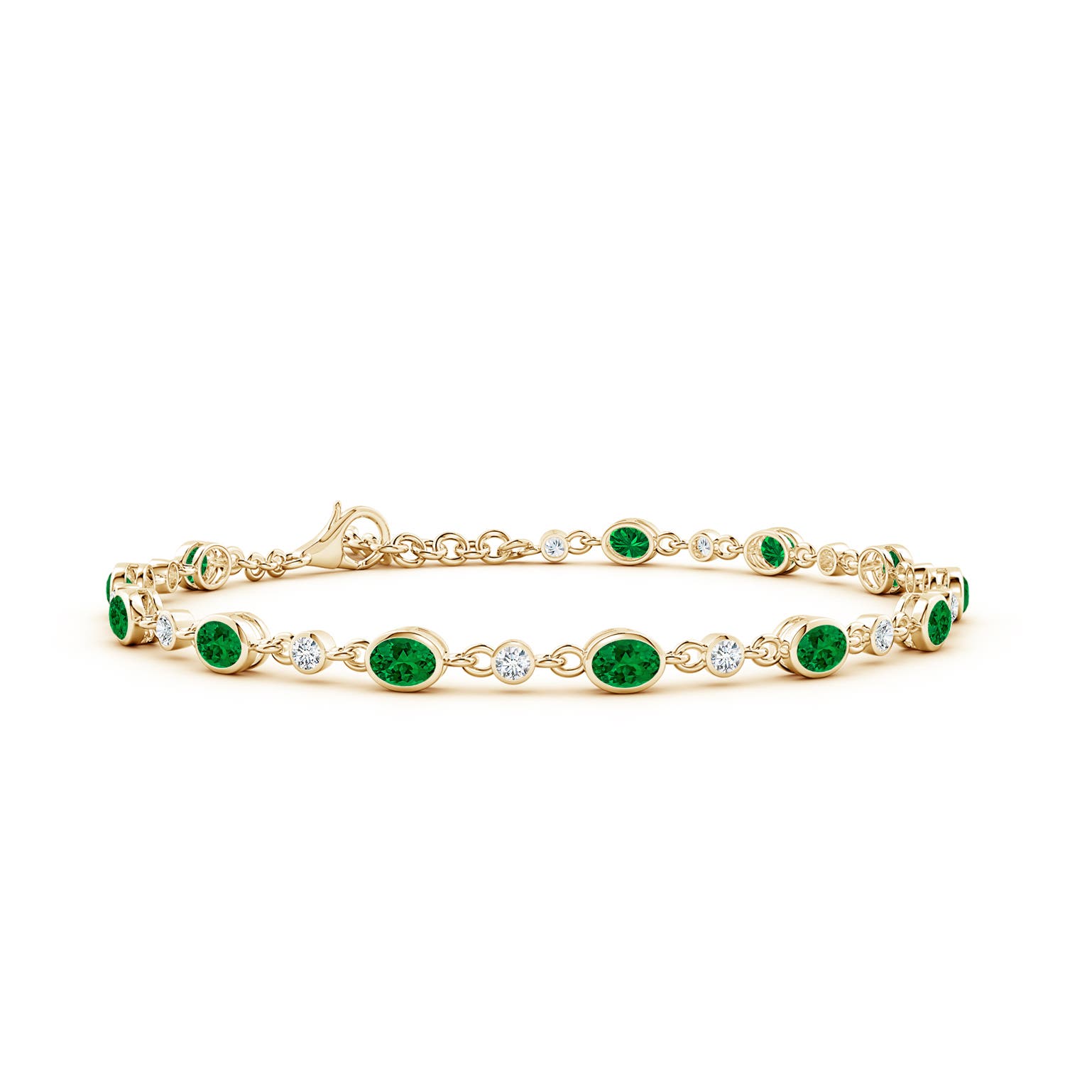 4x3mm Labgrown Alternating Oval Lab-Grown Emerald and Round Diamond Tennis Bracelet in 18K Yellow Gold