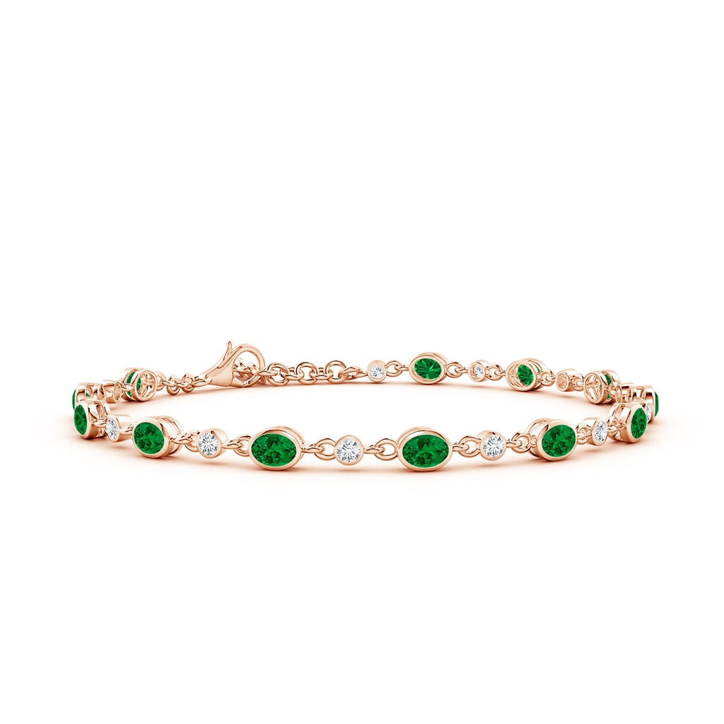 4x3mm Labgrown Alternating Oval Lab-Grown Emerald and Round Diamond Tennis Bracelet in Rose Gold