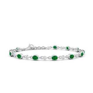 4x3mm Labgrown Alternating Oval Lab-Grown Emerald and Round Diamond Tennis Bracelet in White Gold