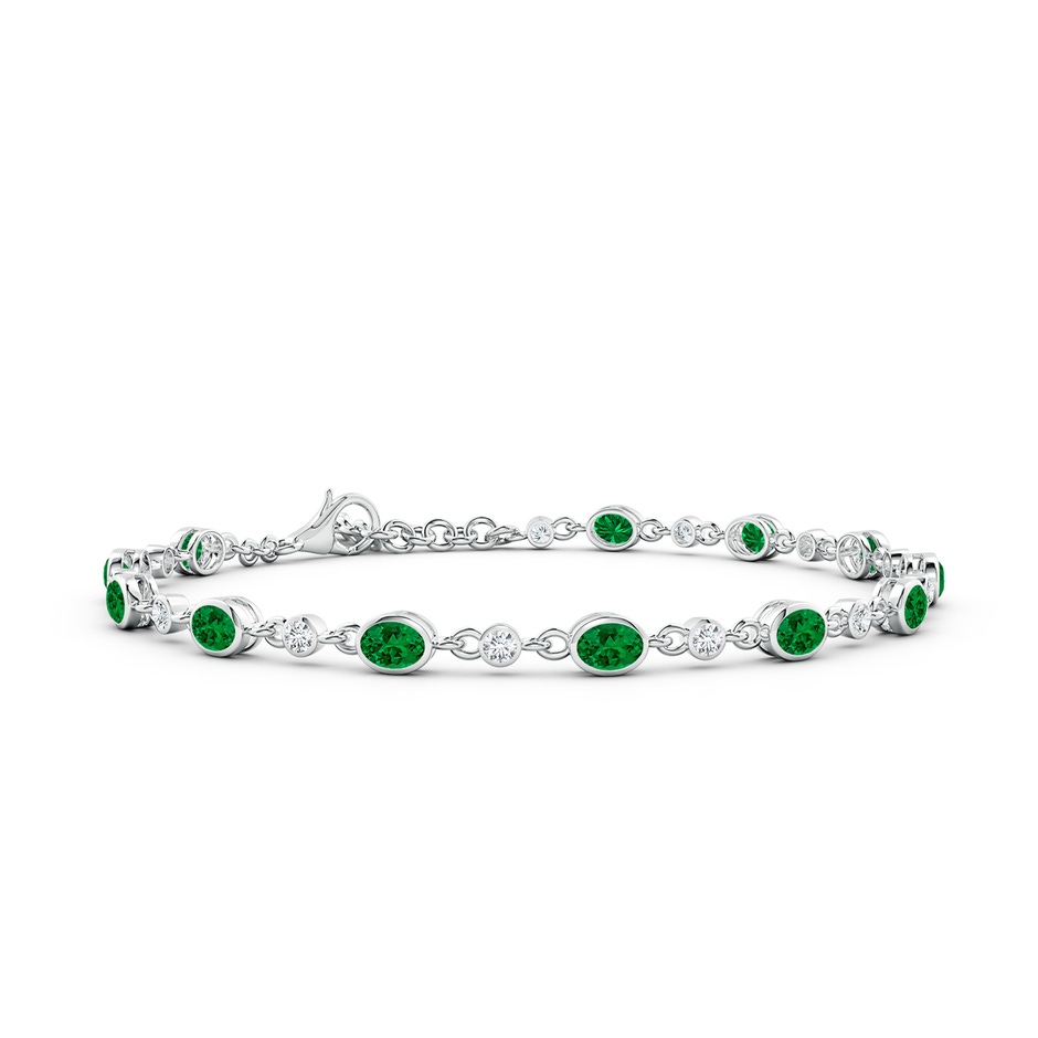 4x3mm Labgrown Alternating Oval Lab-Grown Emerald and Round Diamond Tennis Bracelet in White Gold 