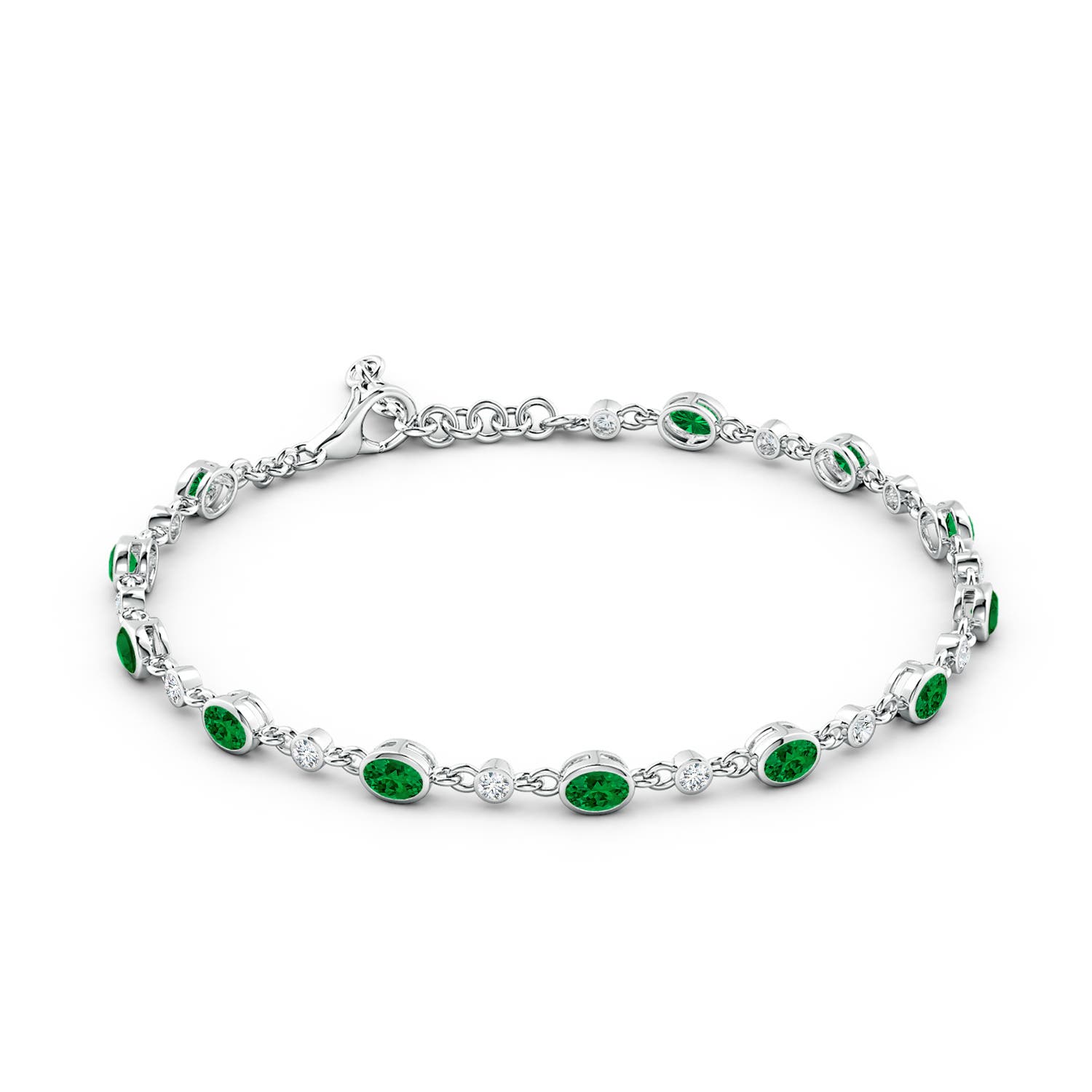 4x3mm Labgrown Alternating Oval Lab-Grown Emerald and Round Diamond Tennis Bracelet in White Gold - side 3