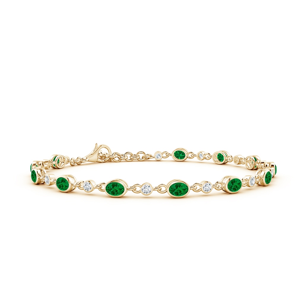 4x3mm Labgrown Alternating Oval Lab-Grown Emerald and Round Diamond Tennis Bracelet in Yellow Gold