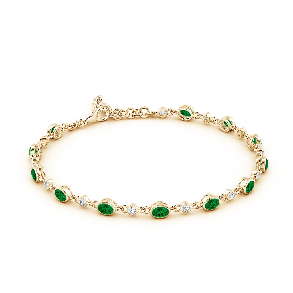 4x3mm Labgrown Alternating Oval Lab-Grown Emerald and Round Diamond Tennis Bracelet in Yellow Gold - side 199