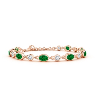 6x4mm Labgrown Alternating Oval Lab-Grown Emerald and Round Diamond Tennis Bracelet in 18K Rose Gold