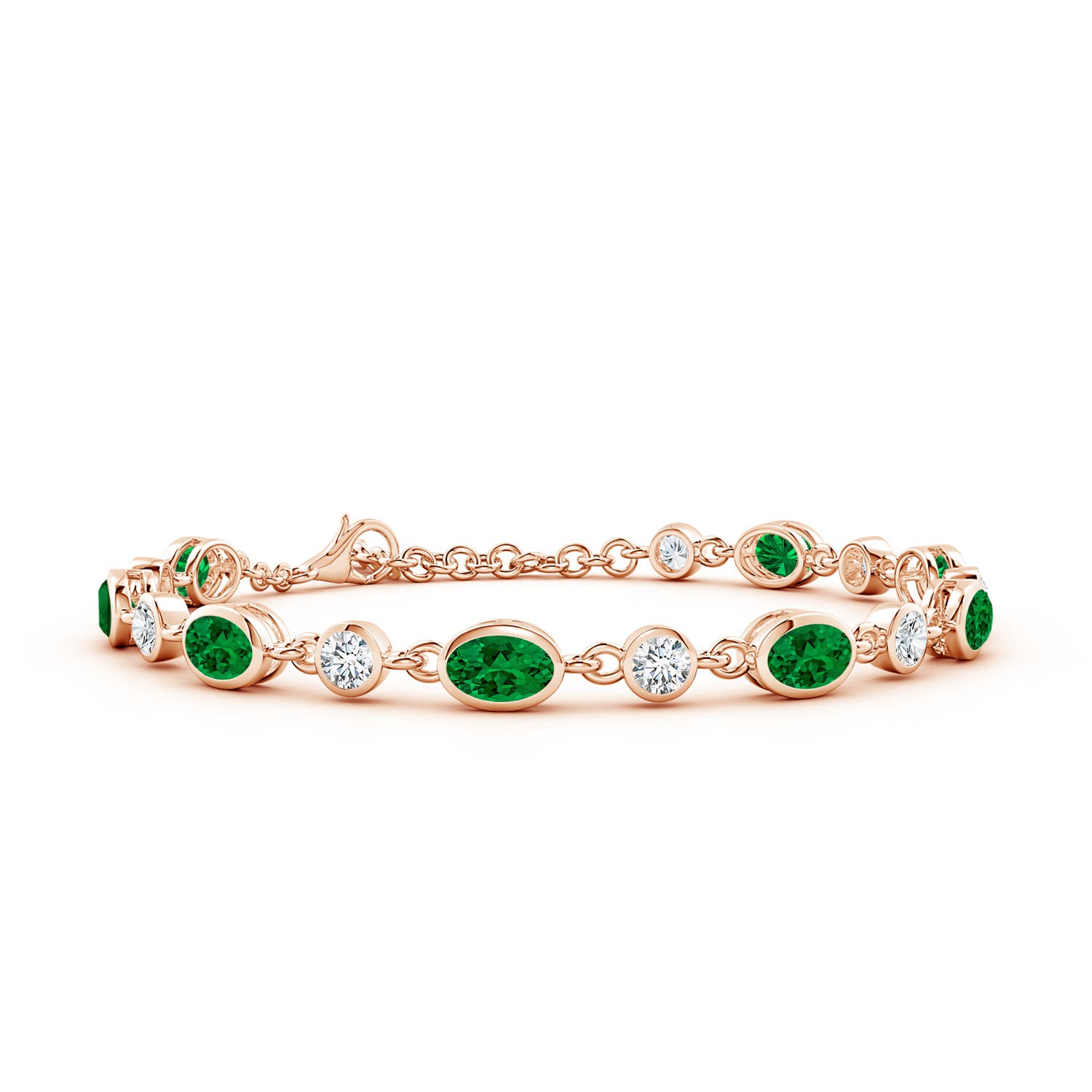 6x4mm Labgrown Alternating Oval Lab-Grown Emerald and Round Diamond Tennis Bracelet in Rose Gold