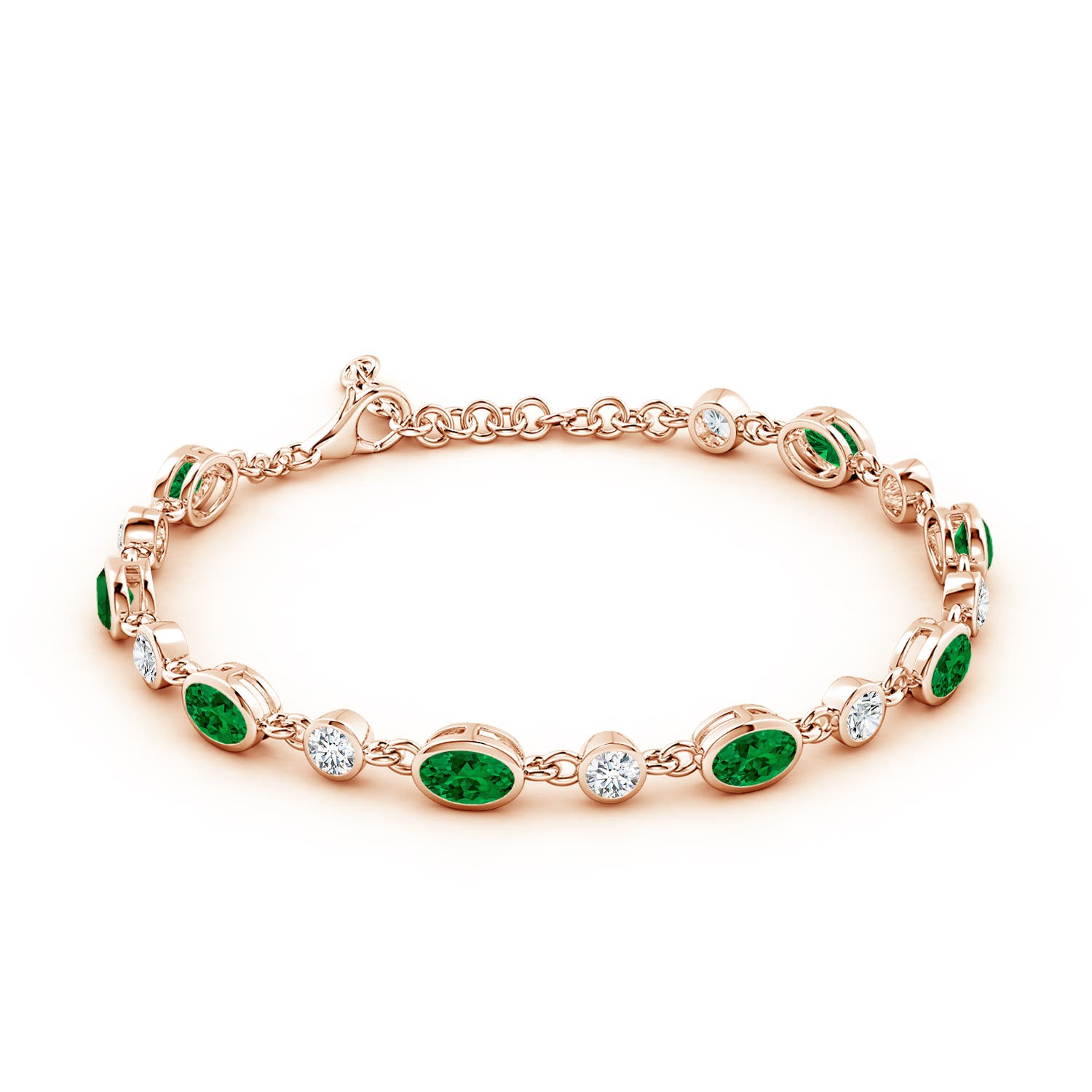 6x4mm Labgrown Alternating Oval Lab-Grown Emerald and Round Diamond Tennis Bracelet in Rose Gold