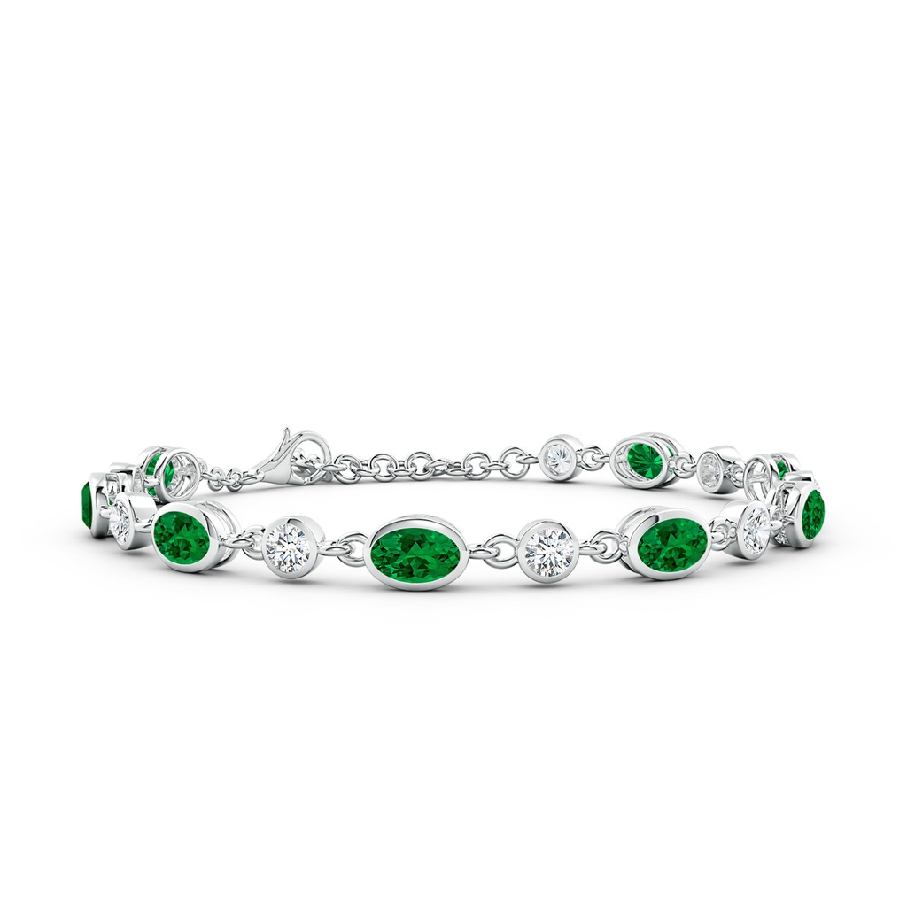 6x4mm Labgrown Alternating Oval Lab-Grown Emerald and Round Diamond Tennis Bracelet in White Gold