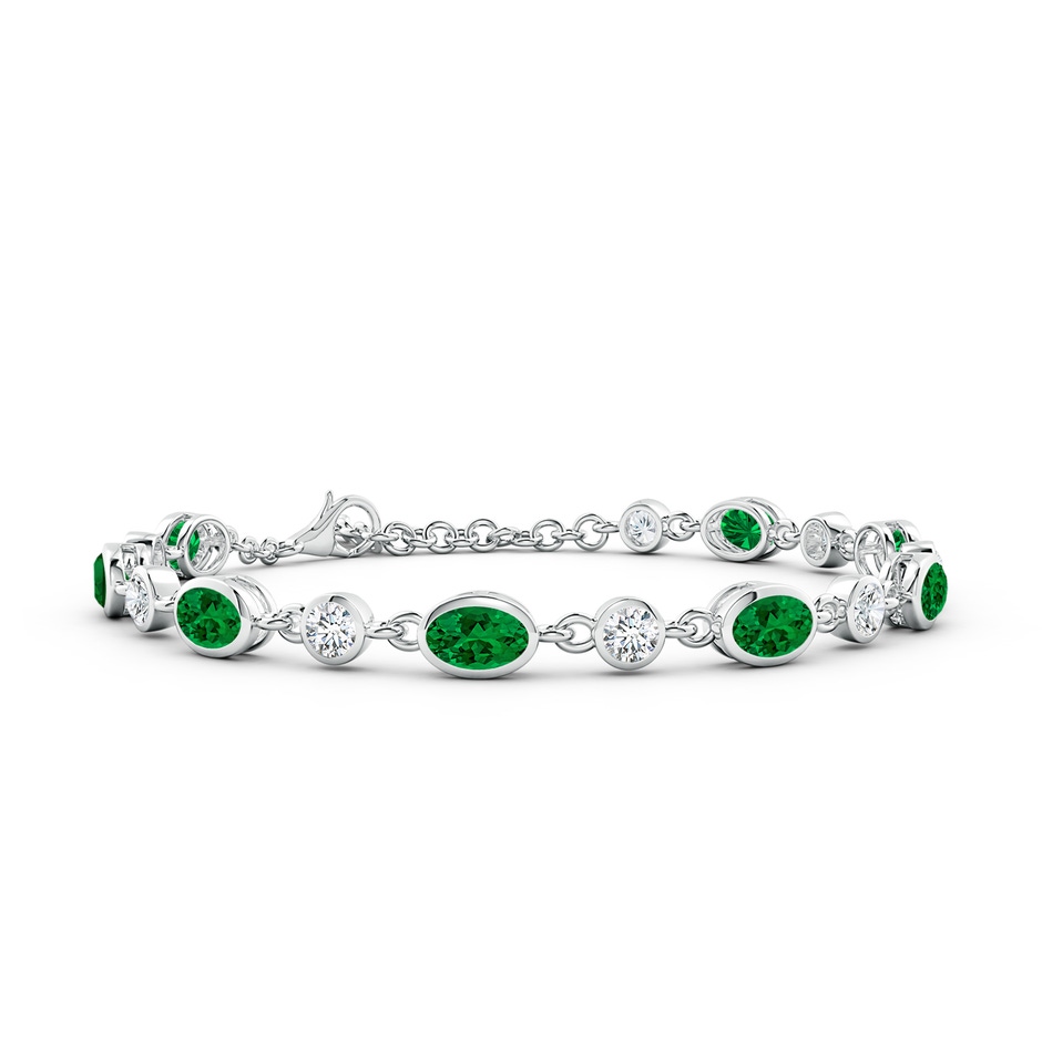 6x4mm Labgrown Alternating Oval Lab-Grown Emerald and Round Diamond Tennis Bracelet in White Gold 