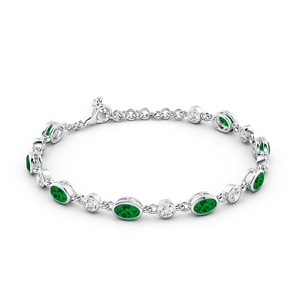 6x4mm Labgrown Alternating Oval Lab-Grown Emerald and Round Diamond Tennis Bracelet in White Gold - side 199