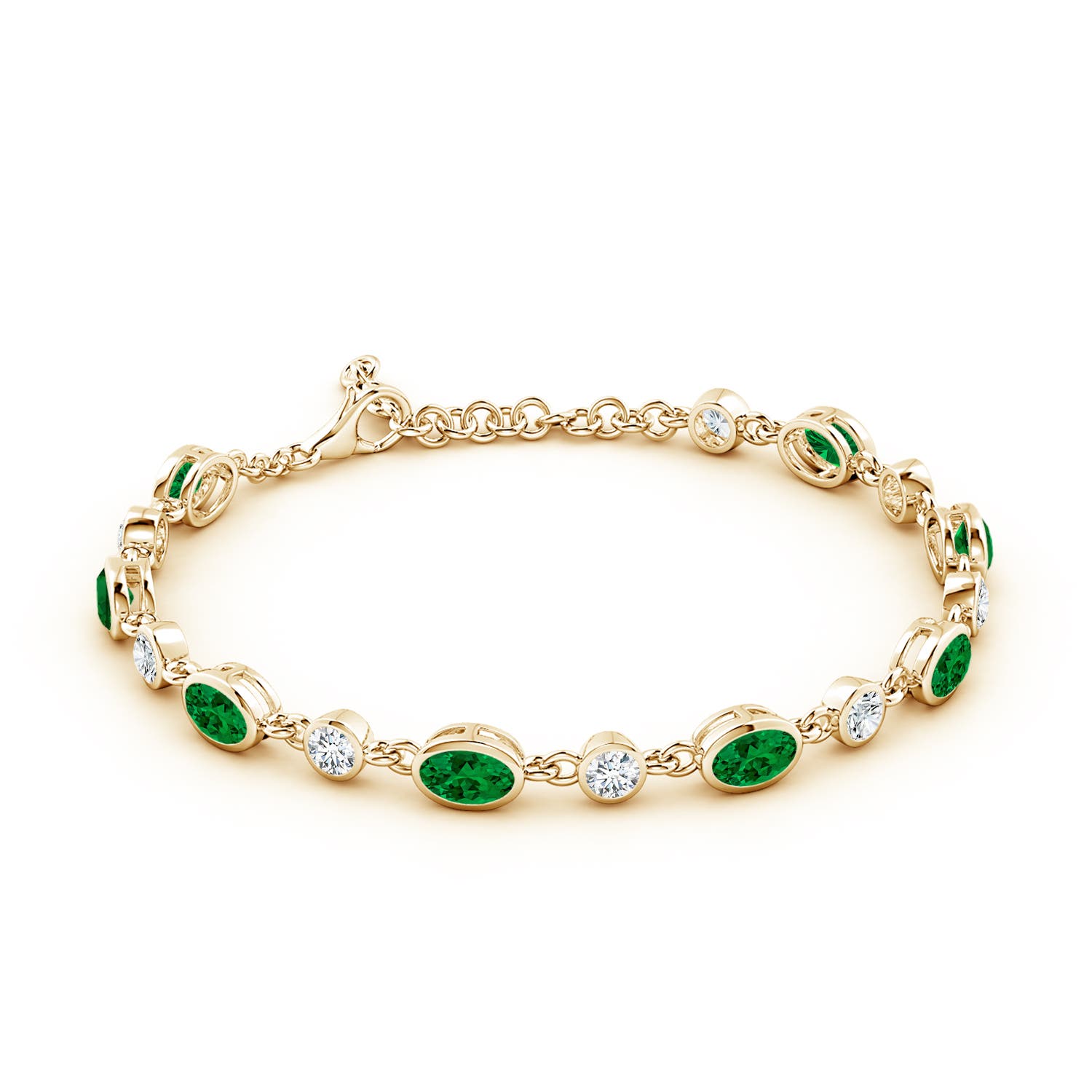 6x4mm Labgrown Alternating Oval Lab-Grown Emerald and Round Diamond Tennis Bracelet in Yellow Gold
