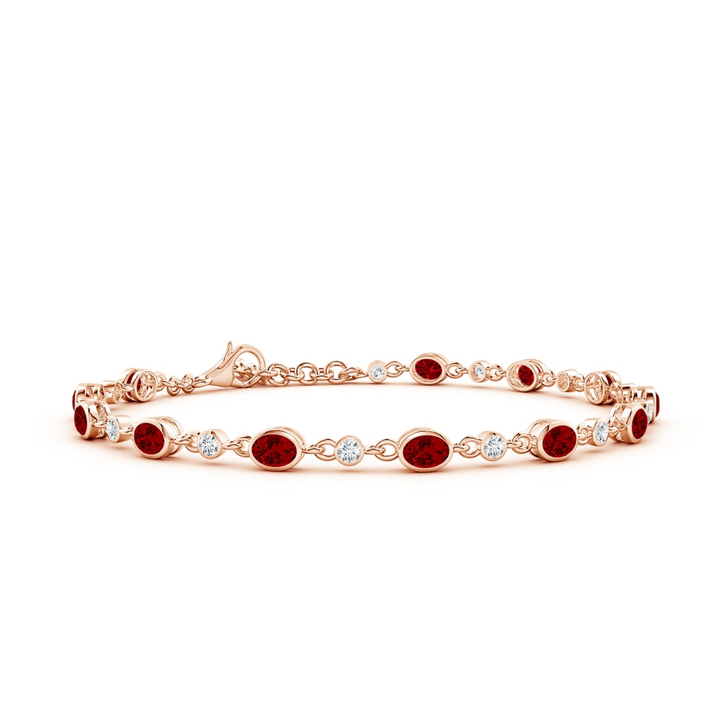 4x3mm Labgrown Alternating Oval Lab-Grown Ruby and Round Diamond Tennis Bracelet in Rose Gold