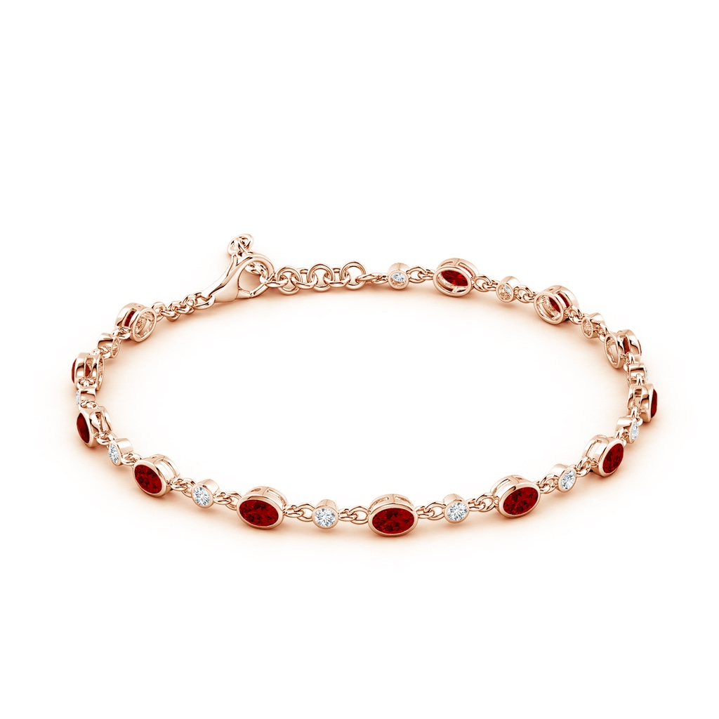 4x3mm Labgrown Alternating Oval Lab-Grown Ruby and Round Diamond Tennis Bracelet in Rose Gold - side 199