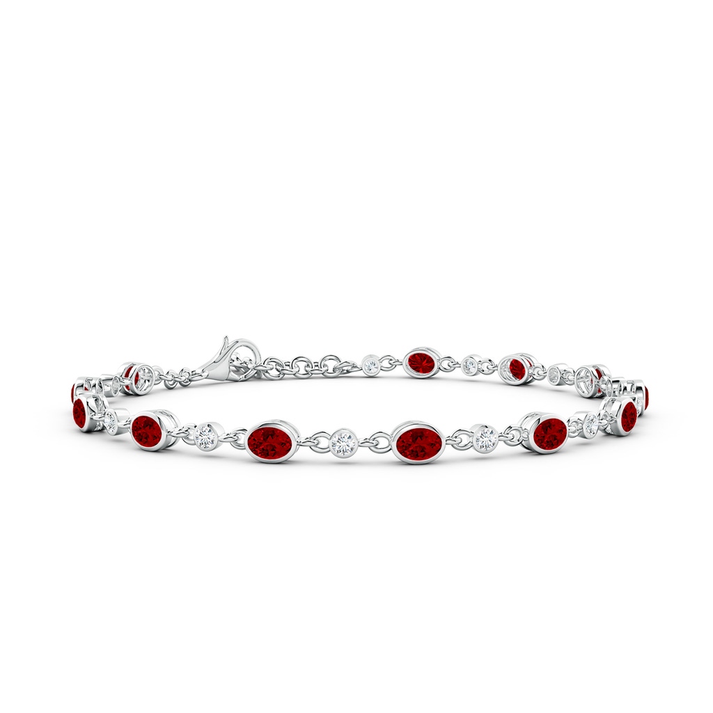 4x3mm Labgrown Alternating Oval Lab-Grown Ruby and Round Diamond Tennis Bracelet in White Gold