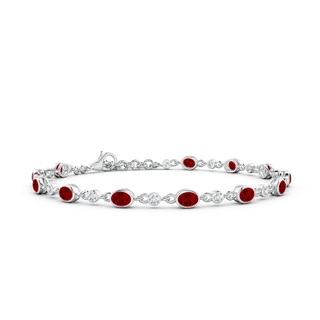 4x3mm Labgrown Alternating Oval Lab-Grown Ruby and Round Diamond Tennis Bracelet in White Gold