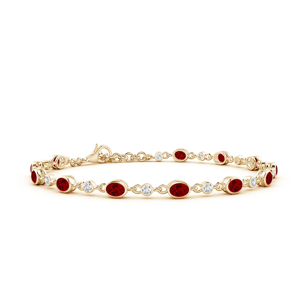 4x3mm Labgrown Alternating Oval Lab-Grown Ruby and Round Diamond Tennis Bracelet in Yellow Gold
