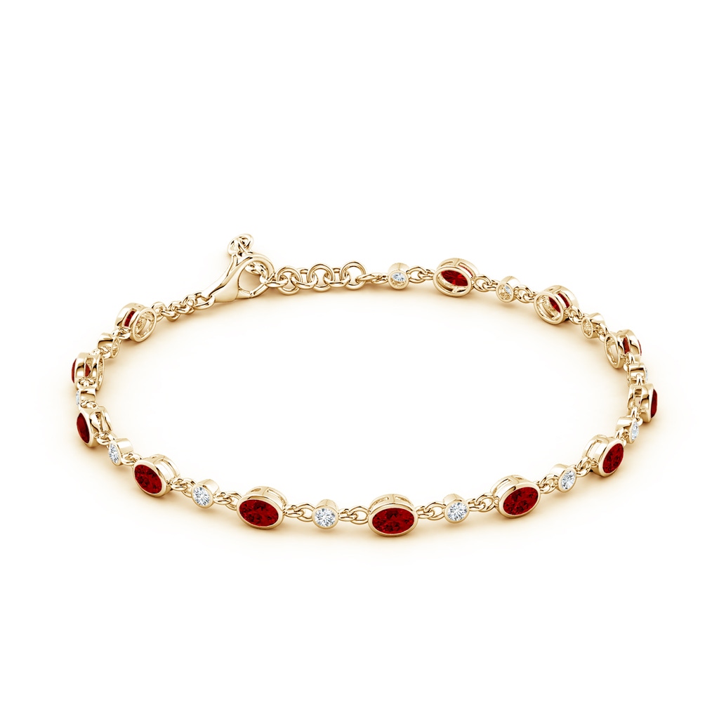 4x3mm Labgrown Alternating Oval Lab-Grown Ruby and Round Diamond Tennis Bracelet in Yellow Gold - side 199