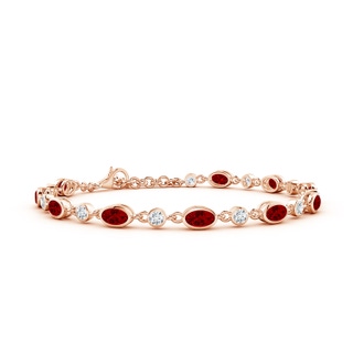 5x3mm Labgrown Alternating Oval Lab-Grown Ruby and Round Diamond Tennis Bracelet in Rose Gold