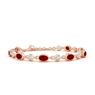 6x4mm Labgrown Alternating Oval Lab-Grown Ruby and Round Diamond Tennis Bracelet in 18K Rose Gold