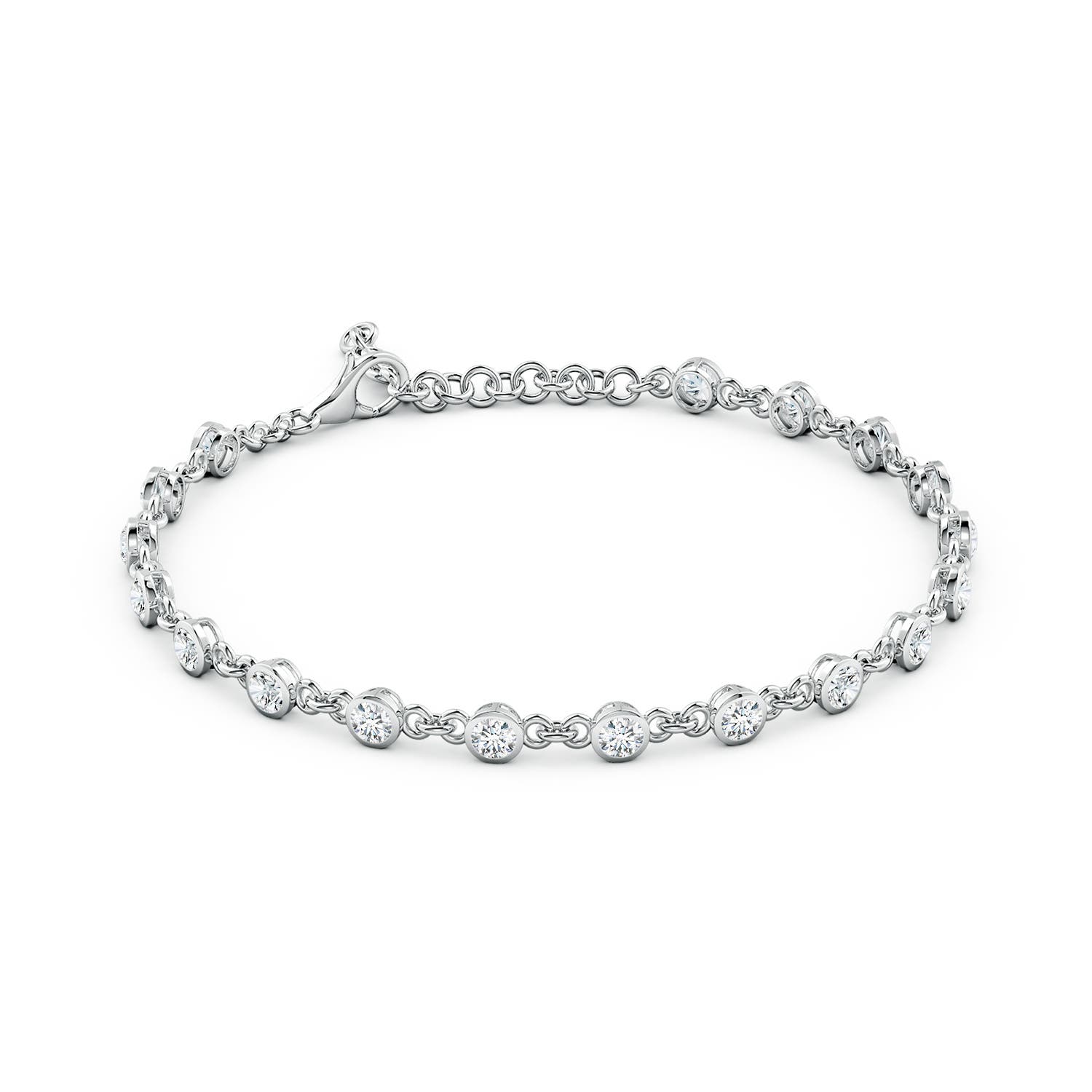 3mm FGVS Bezel-Set Round Lab-Grown Diamond Tennis Bracelet in 18K White Gold