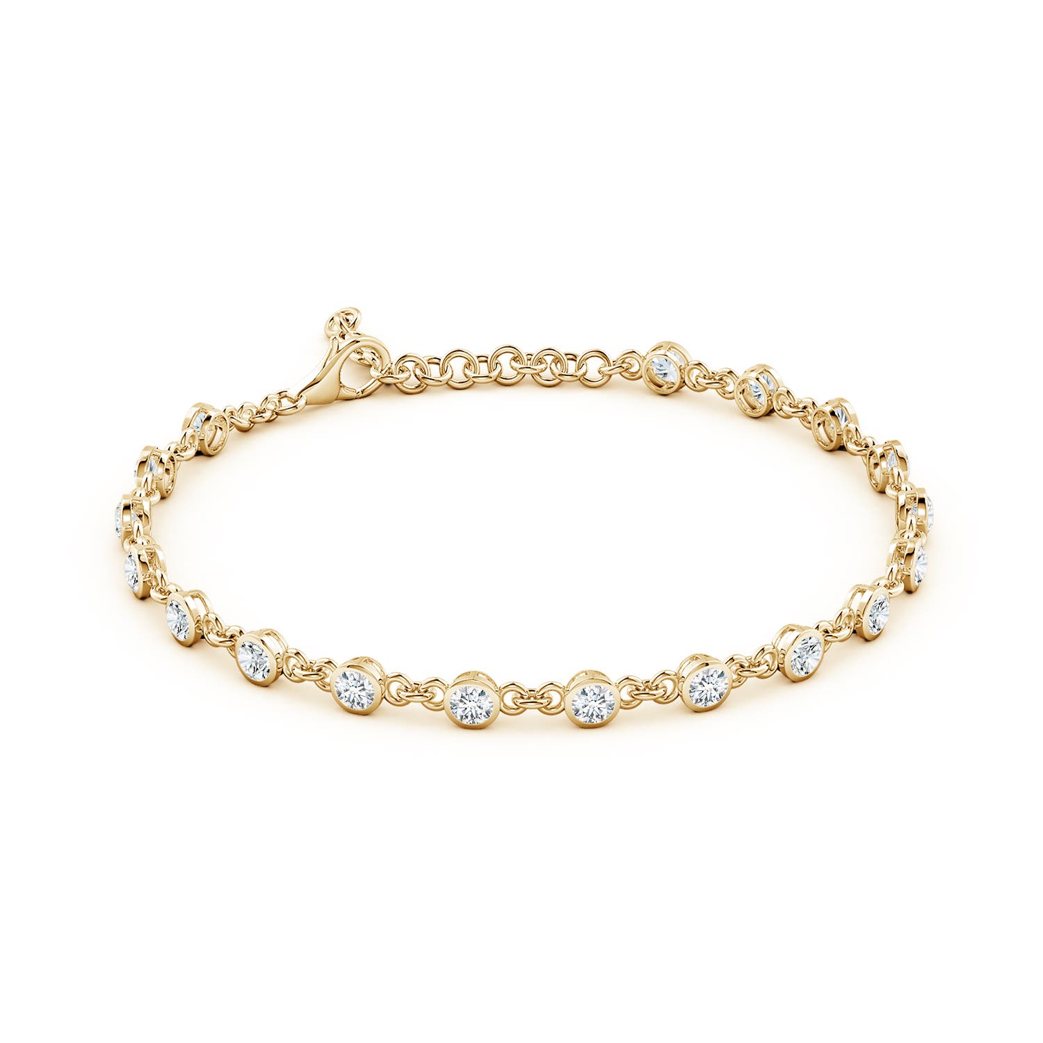 3mm FGVS Bezel-Set Round Lab-Grown Diamond Tennis Bracelet in Yellow Gold - side 3
