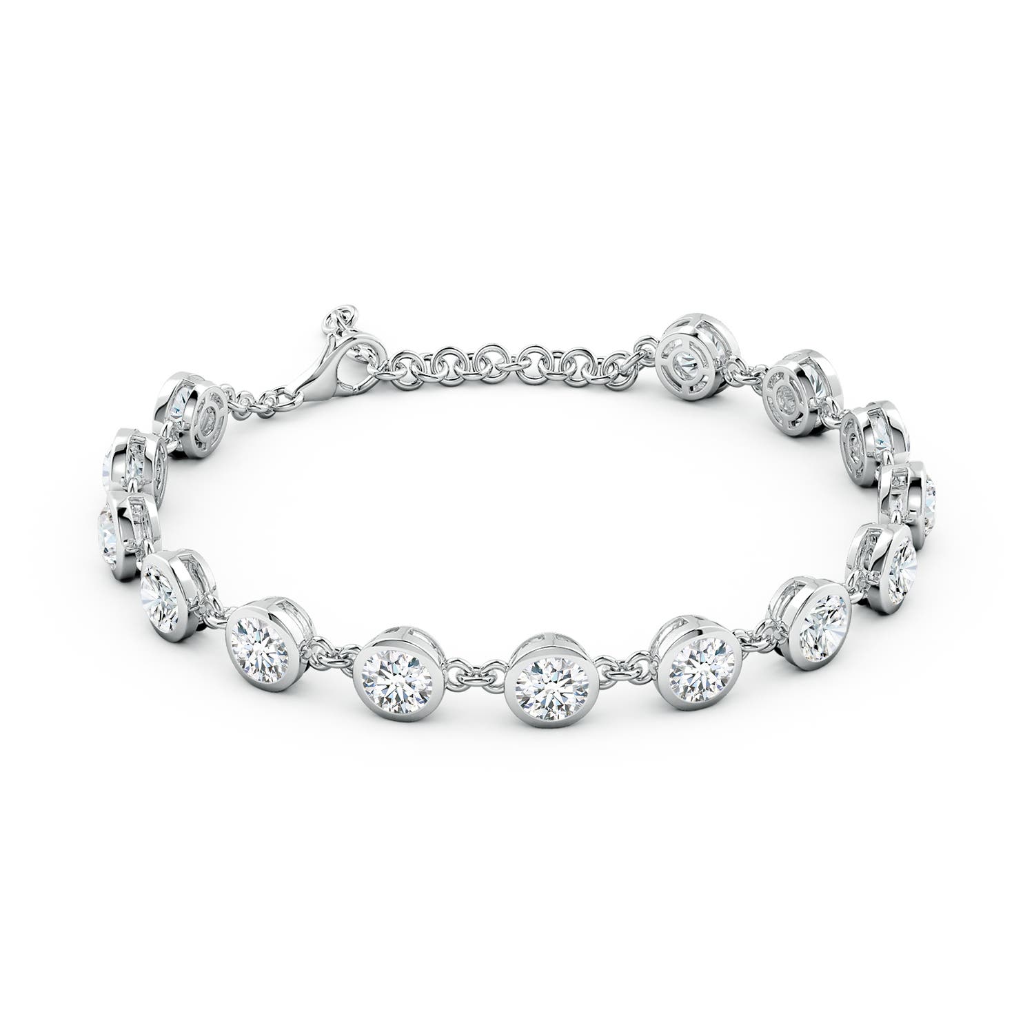 5.1mm FGVS Bezel-Set Round Lab-Grown Diamond Tennis Bracelet in 18K White Gold