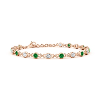 3mm Labgrown Bezel-Set Round Lab-Grown Emerald and Diamond Tennis Bracelet in 10K Rose Gold