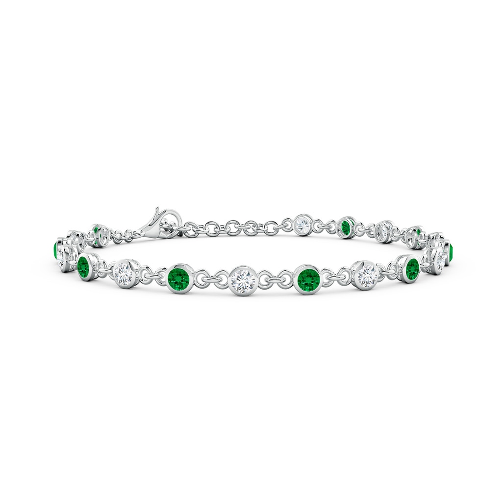 3mm Labgrown Bezel-Set Round Lab-Grown Emerald and Diamond Tennis Bracelet in White Gold