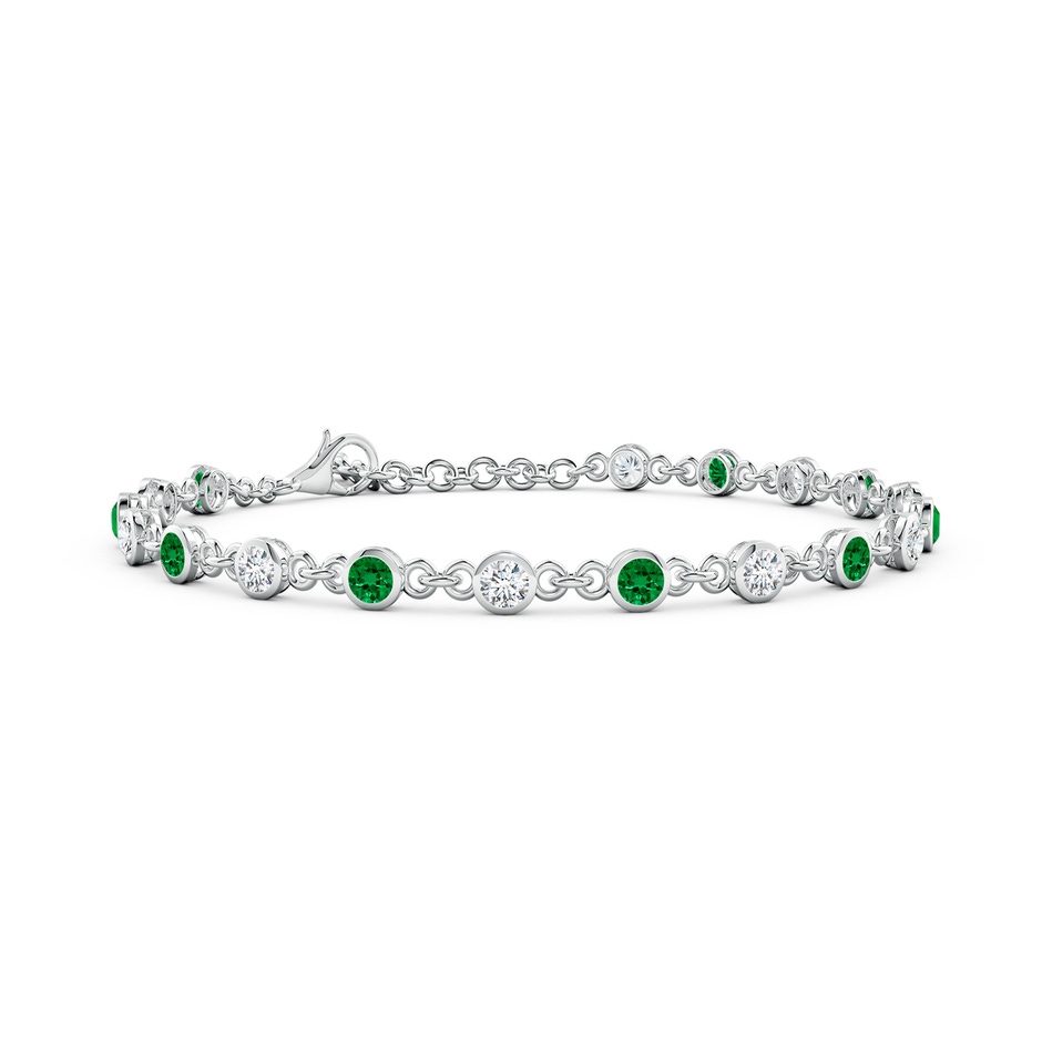 3mm Labgrown Bezel-Set Round Lab-Grown Emerald and Diamond Tennis Bracelet in White Gold 