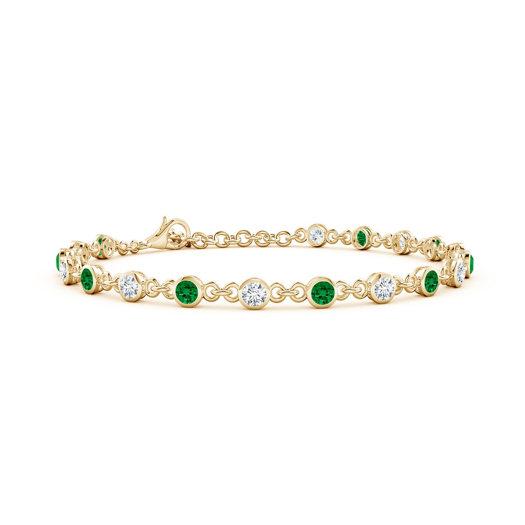 3mm Labgrown Bezel-Set Round Lab-Grown Emerald and Diamond Tennis Bracelet in Yellow Gold