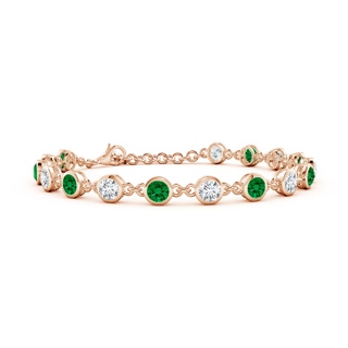 4mm Labgrown Bezel-Set Round Lab-Grown Emerald and Diamond Tennis Bracelet in 18K Rose Gold