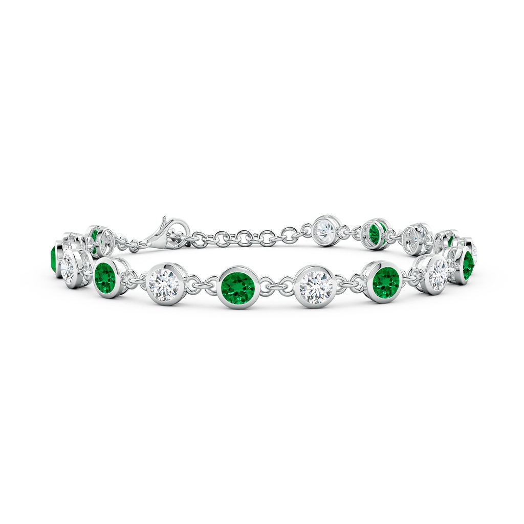 4mm Labgrown Bezel-Set Round Lab-Grown Emerald and Diamond Tennis Bracelet in White Gold