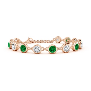 5mm Labgrown Bezel-Set Round Lab-Grown Emerald and Diamond Tennis Bracelet in 10K Rose Gold