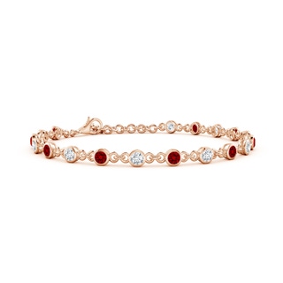 3mm Labgrown Bezel-Set Round Lab-Grown Ruby and Diamond Tennis Bracelet in 18K Rose Gold