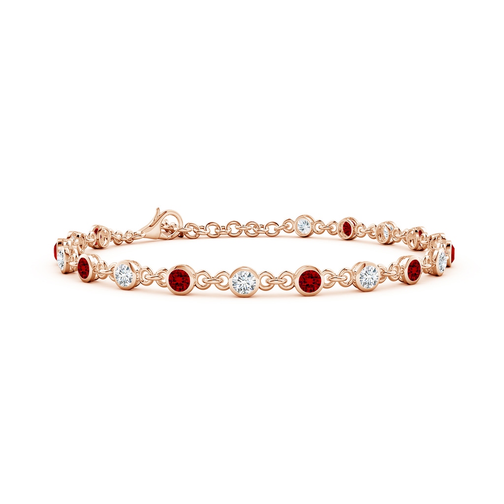 3mm Labgrown Bezel-Set Round Lab-Grown Ruby and Diamond Tennis Bracelet in Rose Gold