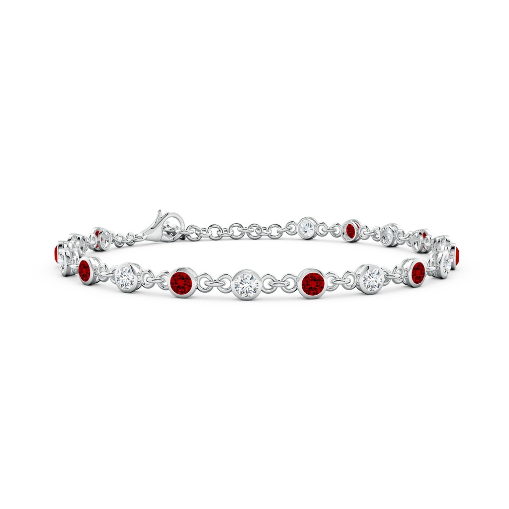 3mm Labgrown Bezel-Set Round Lab-Grown Ruby and Diamond Tennis Bracelet in White Gold