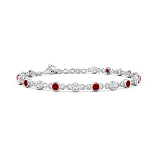 3mm Labgrown Bezel-Set Round Lab-Grown Ruby and Diamond Tennis Bracelet in White Gold