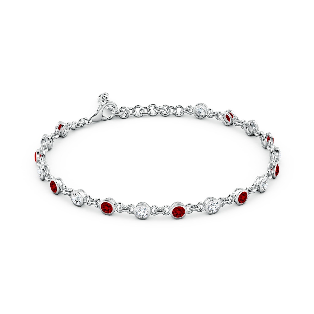 3mm Labgrown Bezel-Set Round Lab-Grown Ruby and Diamond Tennis Bracelet in White Gold - side 199