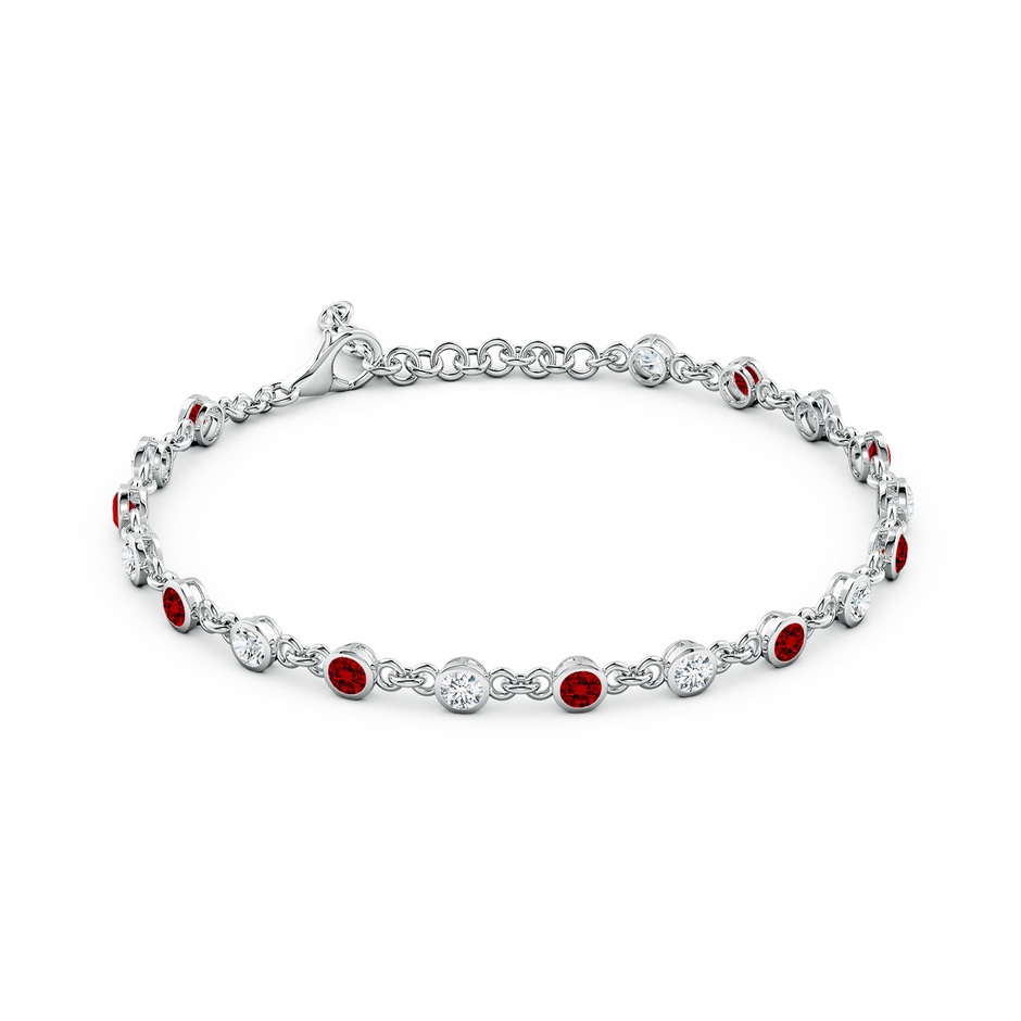 3mm Labgrown Bezel-Set Round Lab-Grown Ruby and Diamond Tennis Bracelet in White Gold Side 199