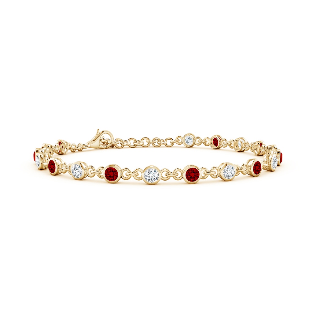 3mm Labgrown Bezel-Set Round Lab-Grown Ruby and Diamond Tennis Bracelet in Yellow Gold