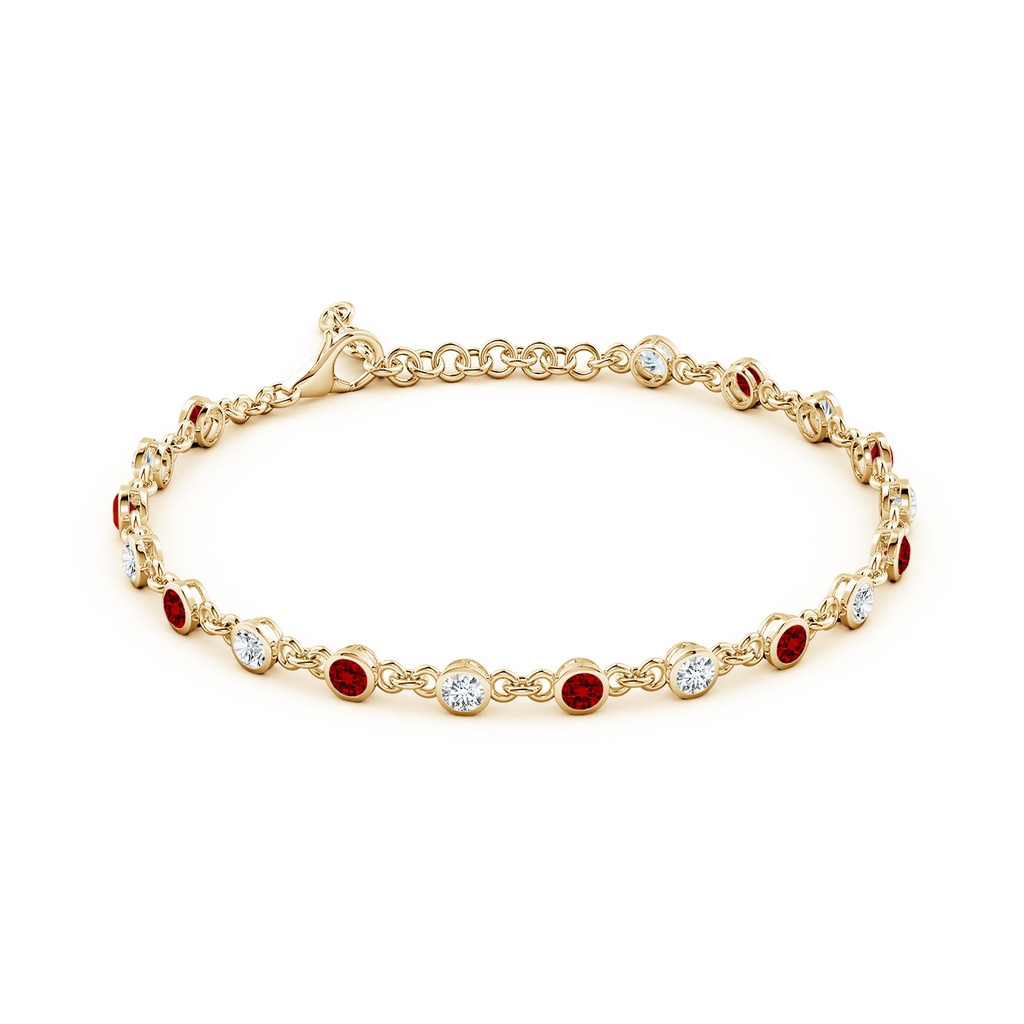 3mm Labgrown Bezel-Set Round Lab-Grown Ruby and Diamond Tennis Bracelet in Yellow Gold - side 199