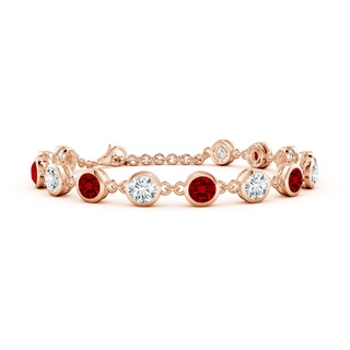 5mm Labgrown Bezel-Set Round Lab-Grown Ruby and Diamond Tennis Bracelet in 10K Rose Gold