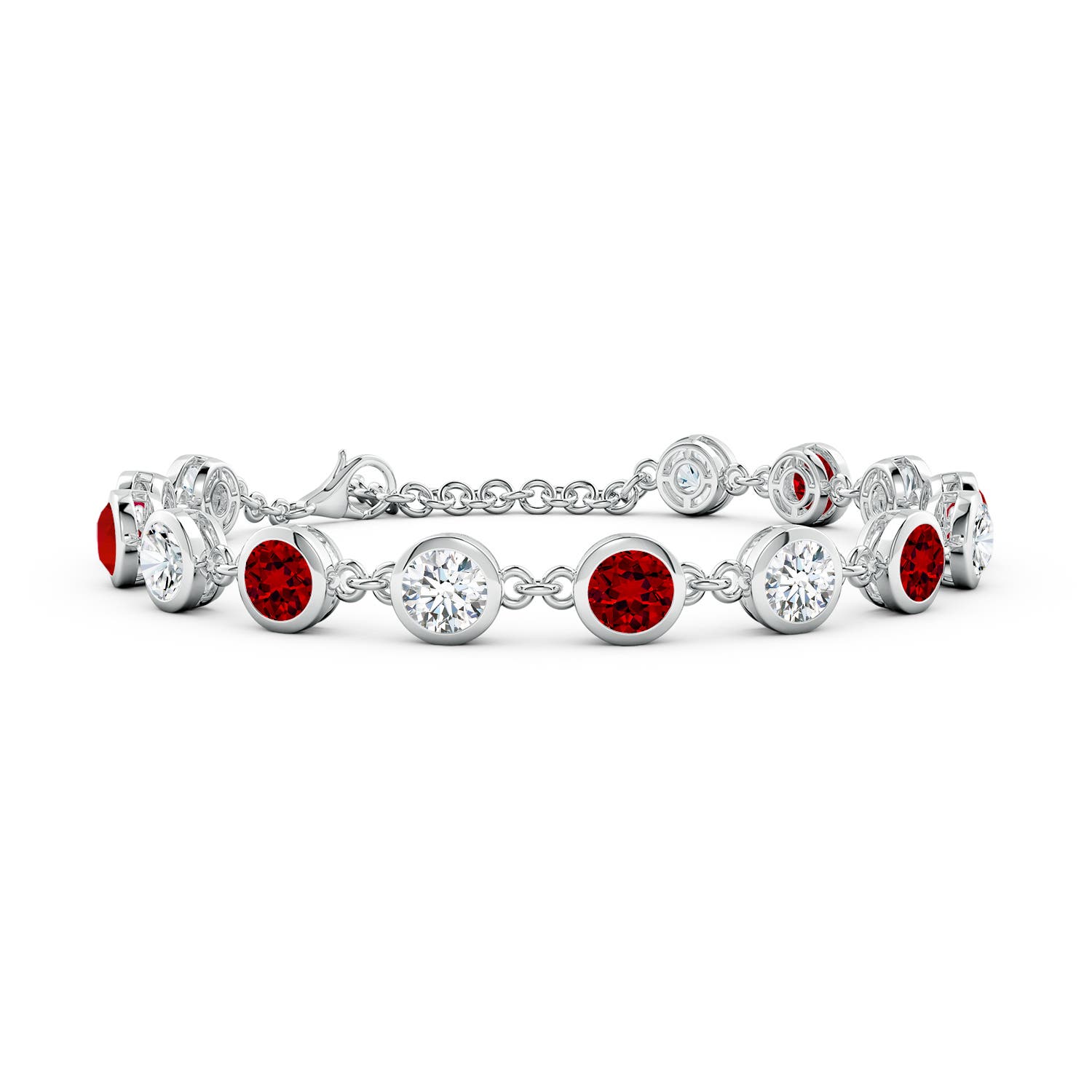 5mm Labgrown Bezel-Set Round Lab-Grown Ruby and Diamond Tennis Bracelet in 18CT White Gold