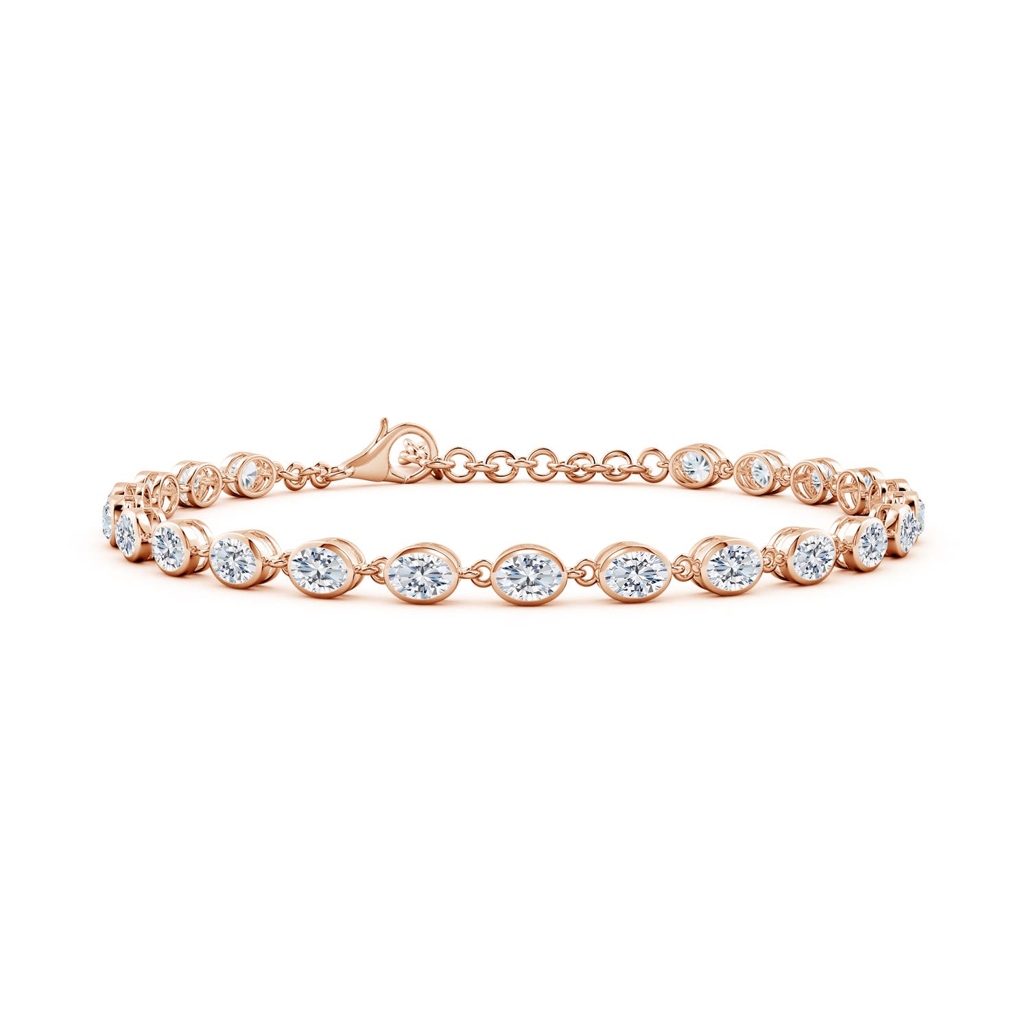 4x3mm FGVS Bezel-Set Oval Lab-Grown Diamond Tennis Bracelet in 18CT Rose Gold
