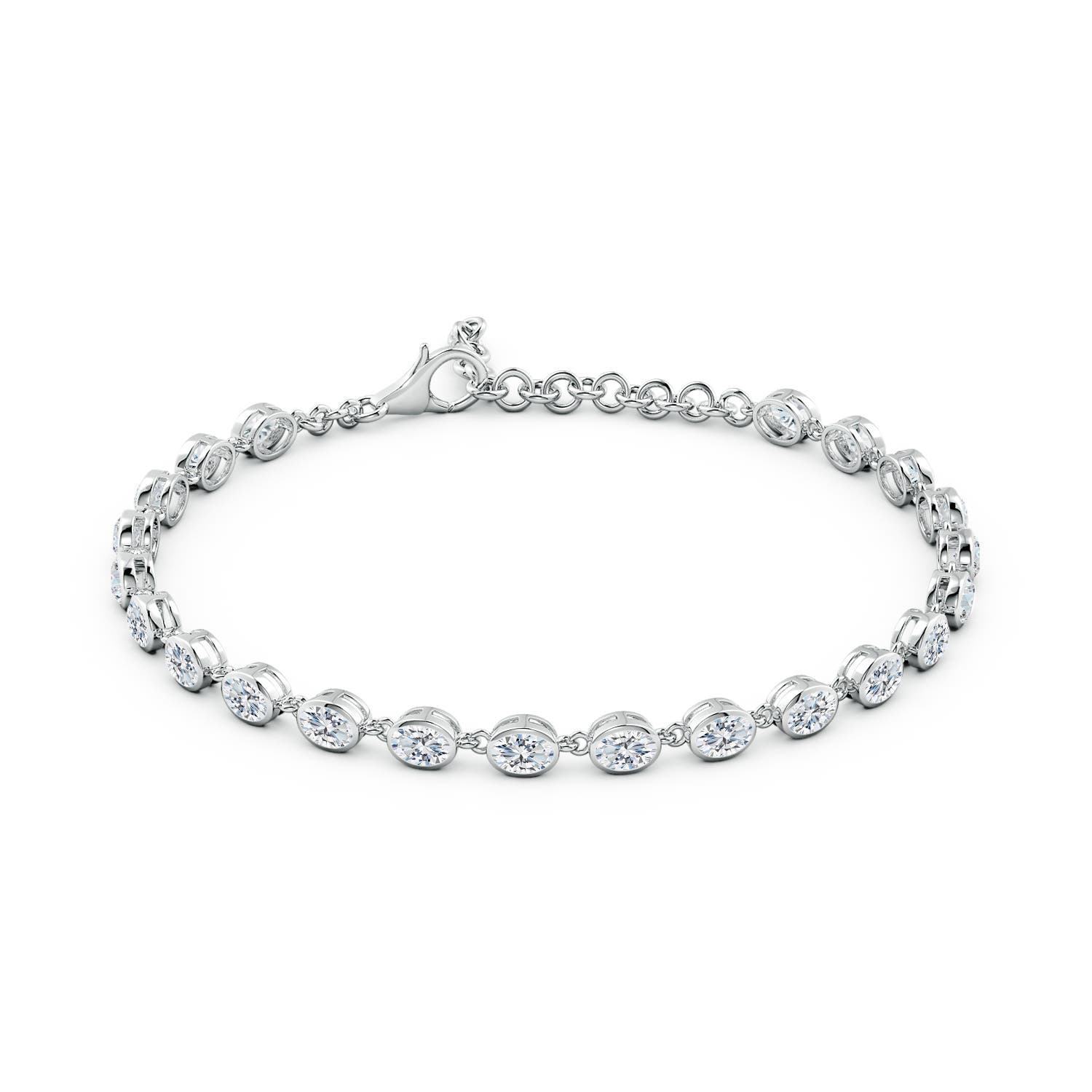 4x3mm FGVS Bezel-Set Oval Lab-Grown Diamond Tennis Bracelet in 18CT White Gold - side 3